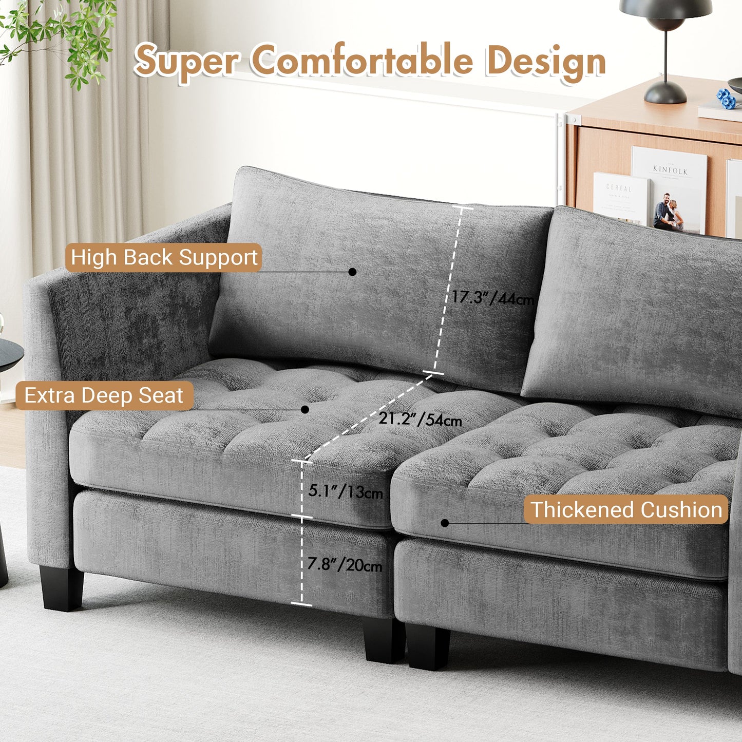 Advwin 184cm 2-Seater Loveseat Chenille Sofa Gray