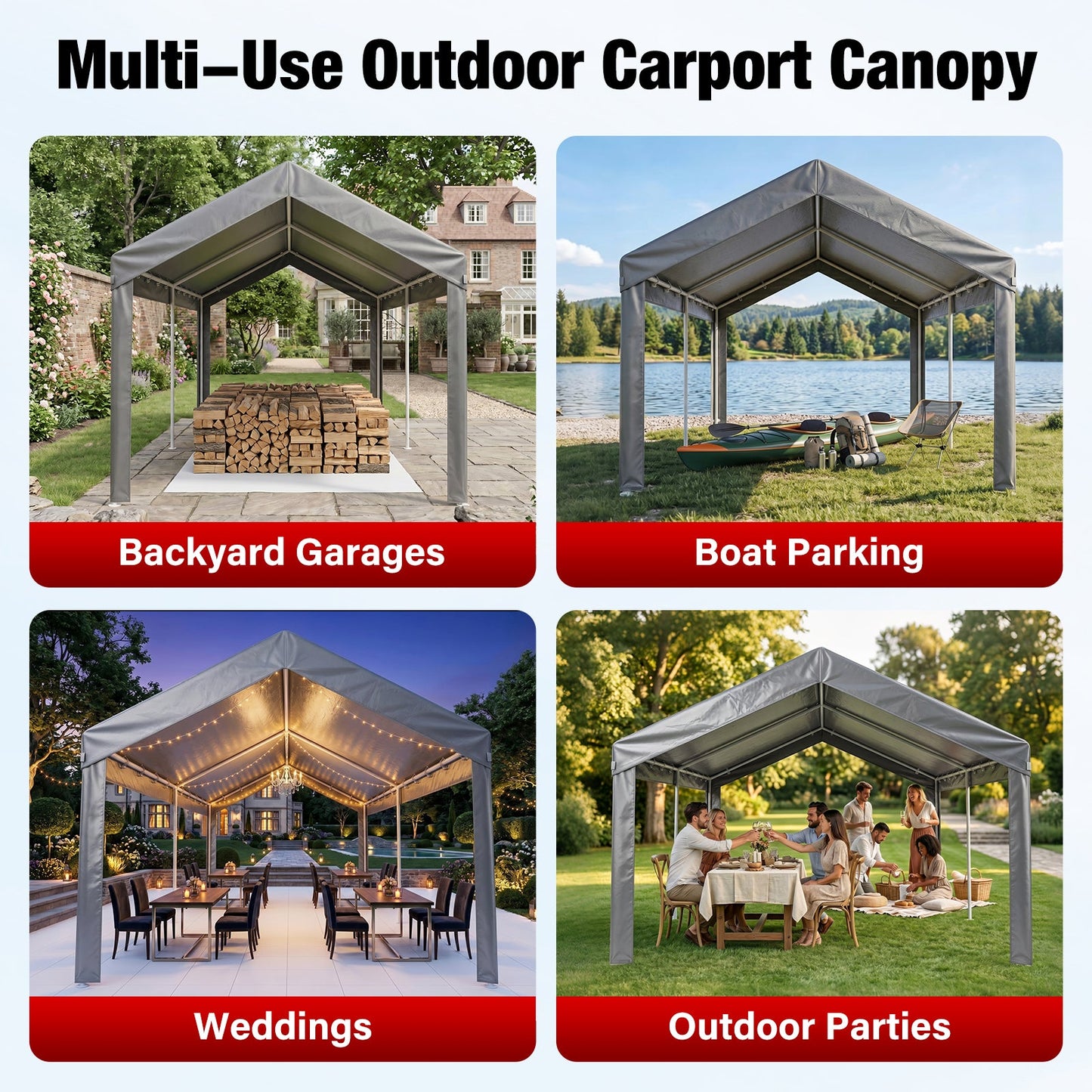 Advwin Carport Replacement Canopy Cover with 4 Leg Panels