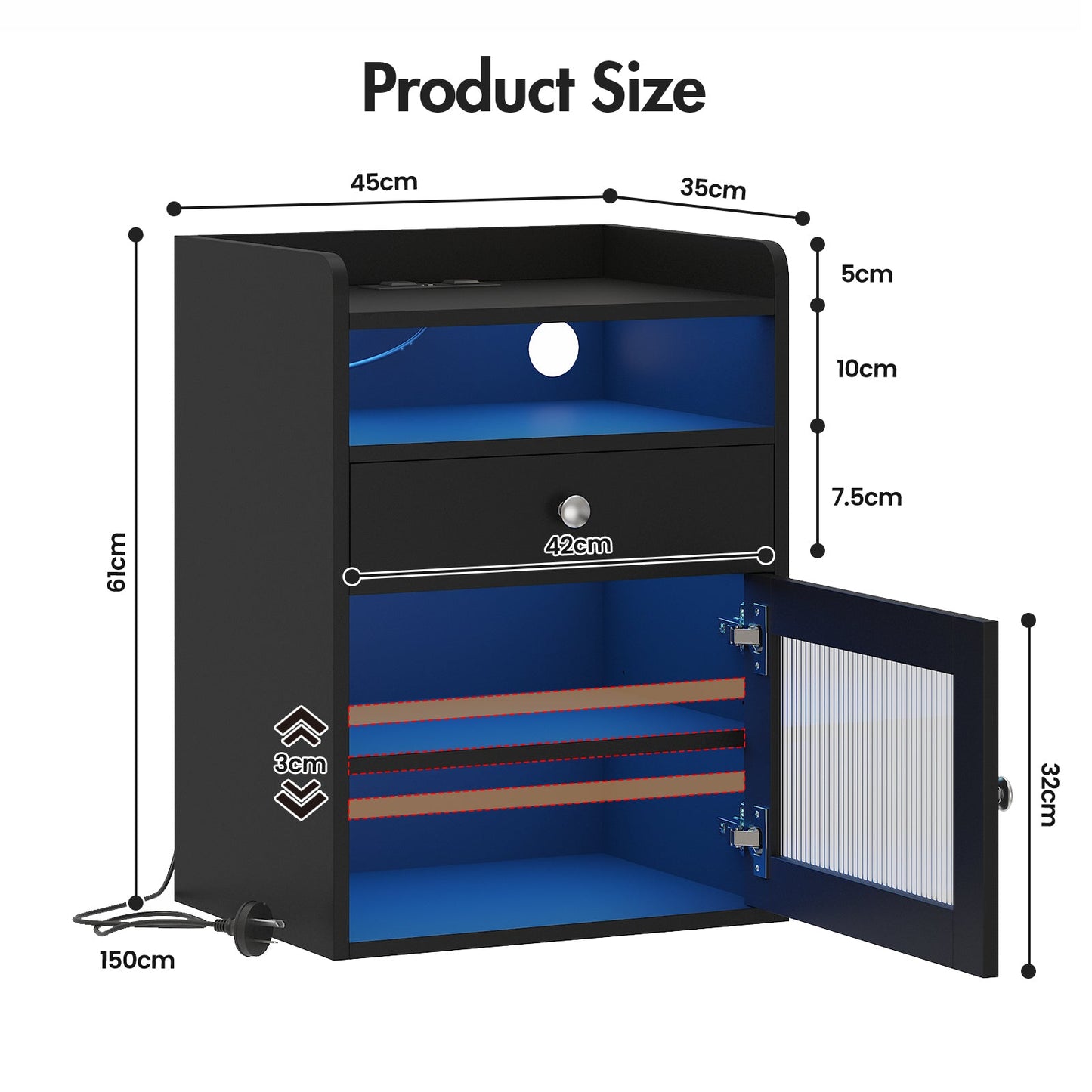 Advwin Bedside Table with Charging Station