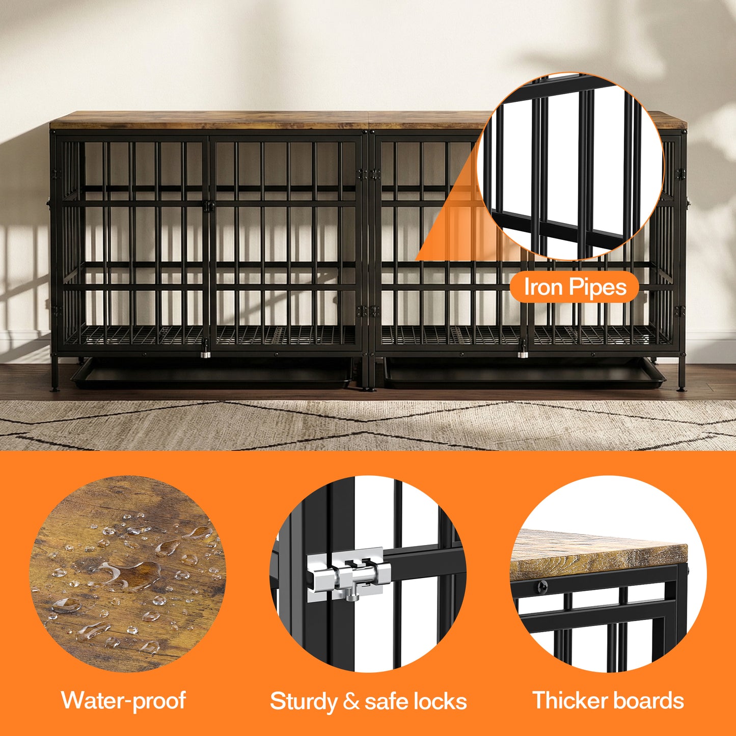Advwin 2-in-1 Dog Crate Furniture with Trays for 2 Dogs