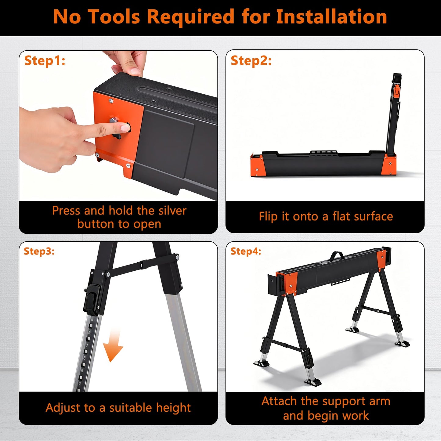 Advwin 2PCS Heavy Duty Folding Sawhorse w/ Adjustable Height