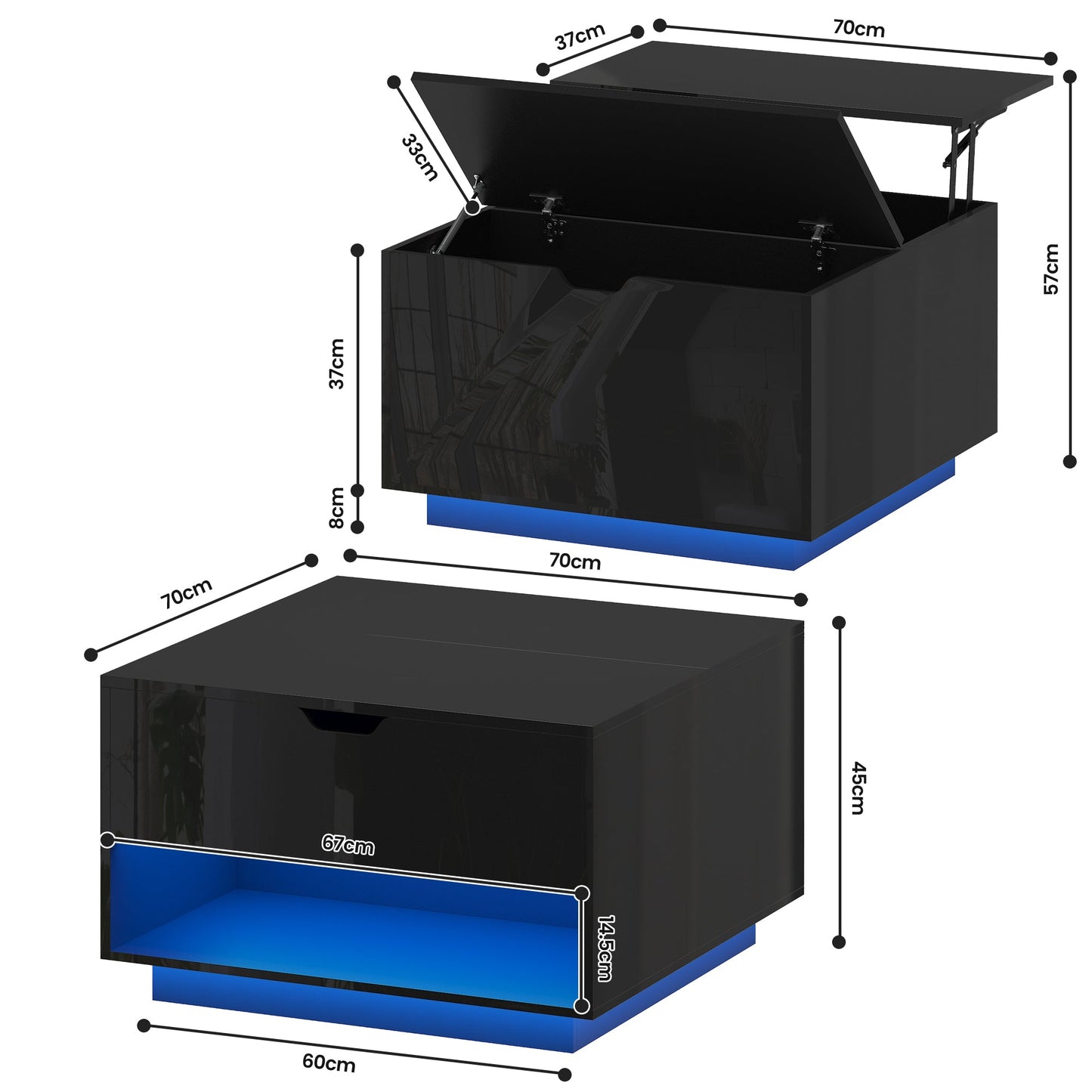 Advwin High Gloss Lift Top Coffee Table with LED