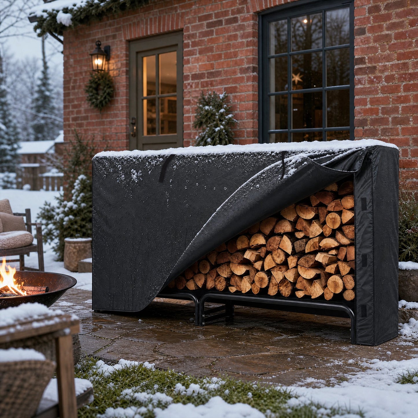 Advwin 7.5FT Firewood Rack with 600D Oxford Cover