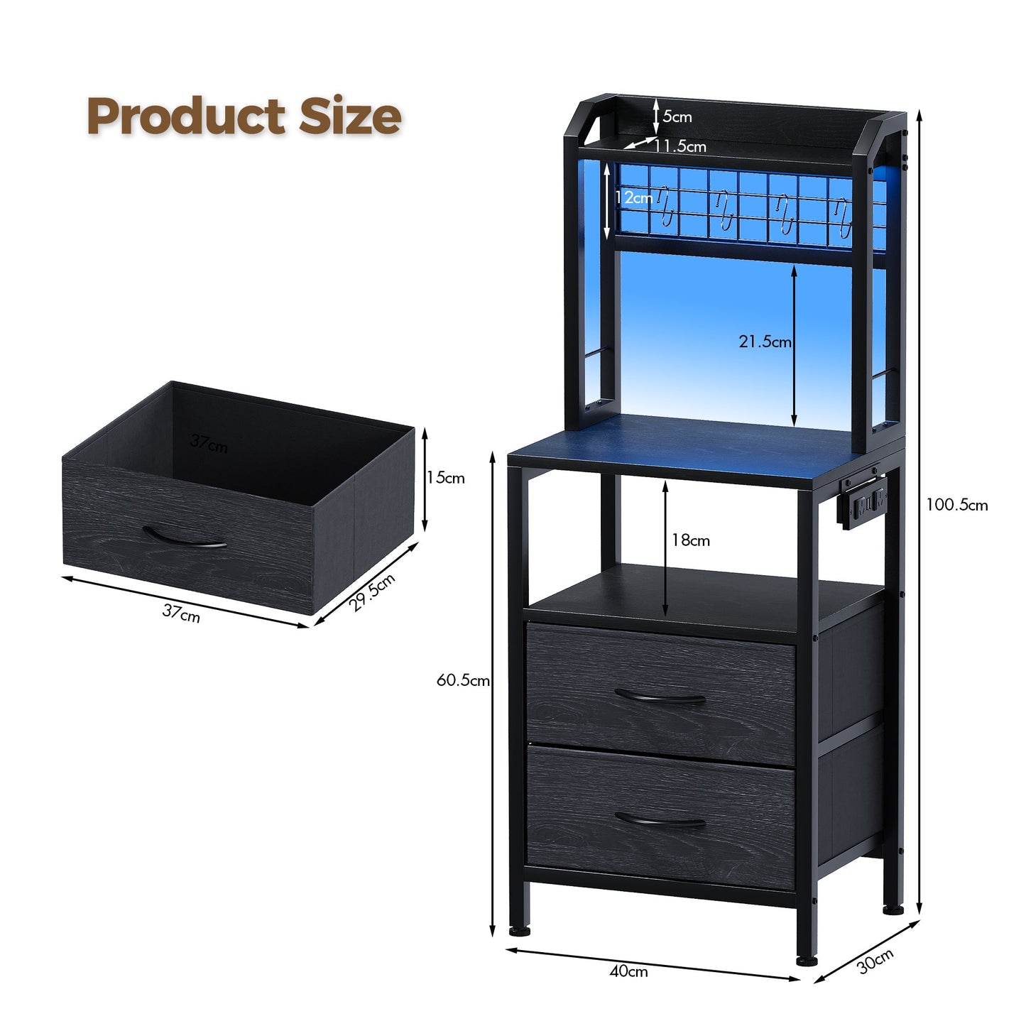 Advwin Set of 2 Bedside Table with Charging Station