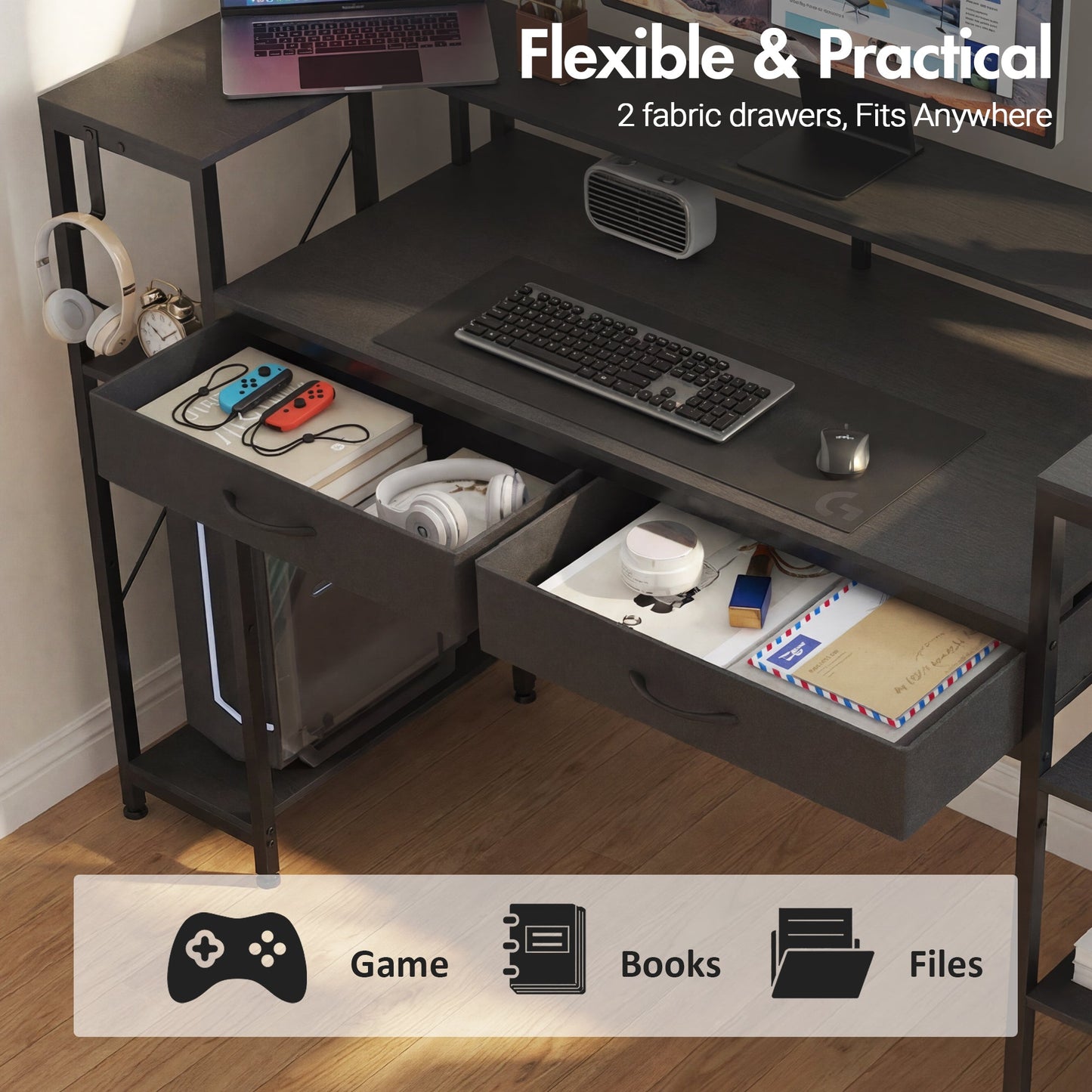 Advwin U Shaped Gaming Desk with LED Lights 148cm