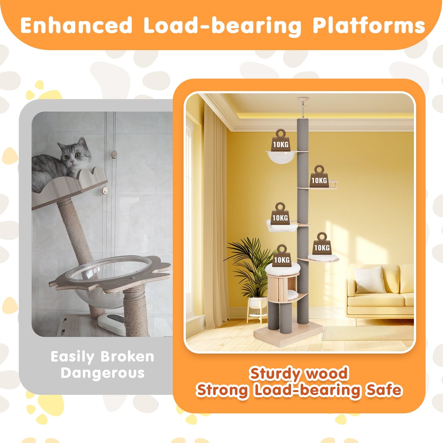Advwin Tall Floor to Ceiling Cat Tree Adjustable Grey