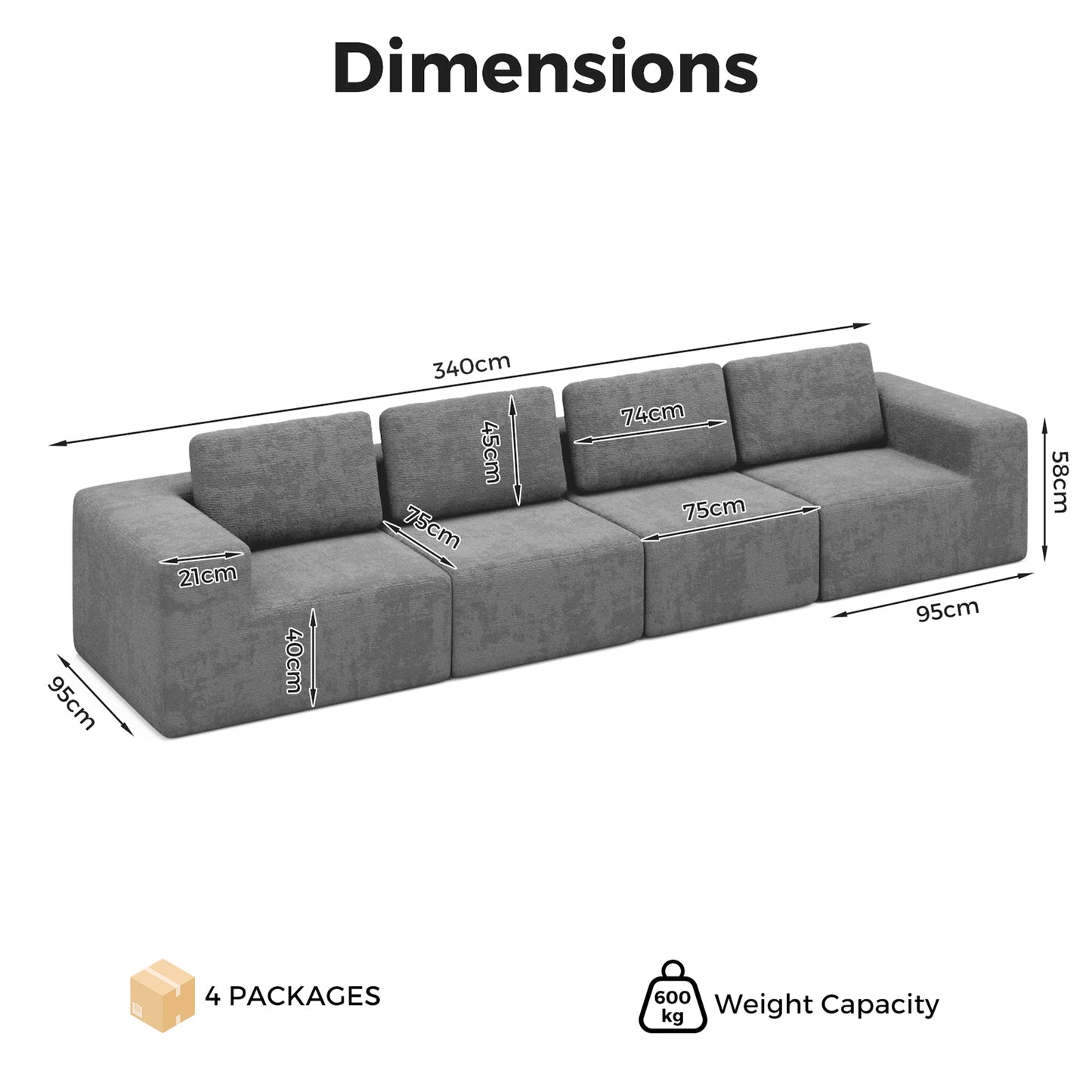 Advwin 4 Seater L-Shaped Chenille Modular Sectional Sofa