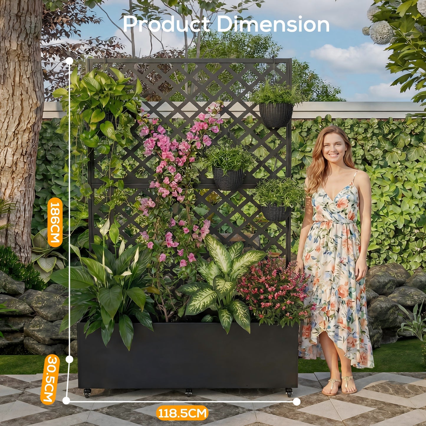 Advwin Planter Box Privacy Screen with Trellis & Wheels