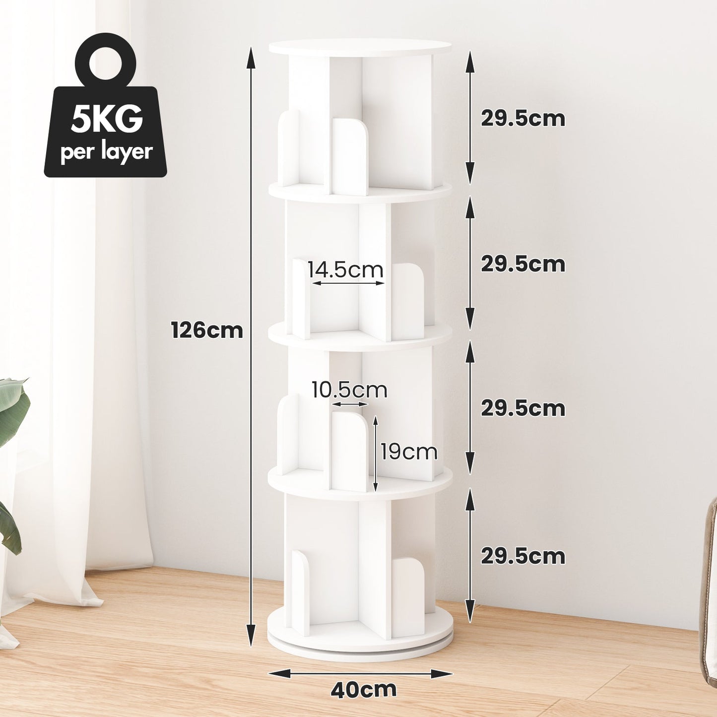 Advwin 4-Tier Rotating 360° Bookshelf Organizer