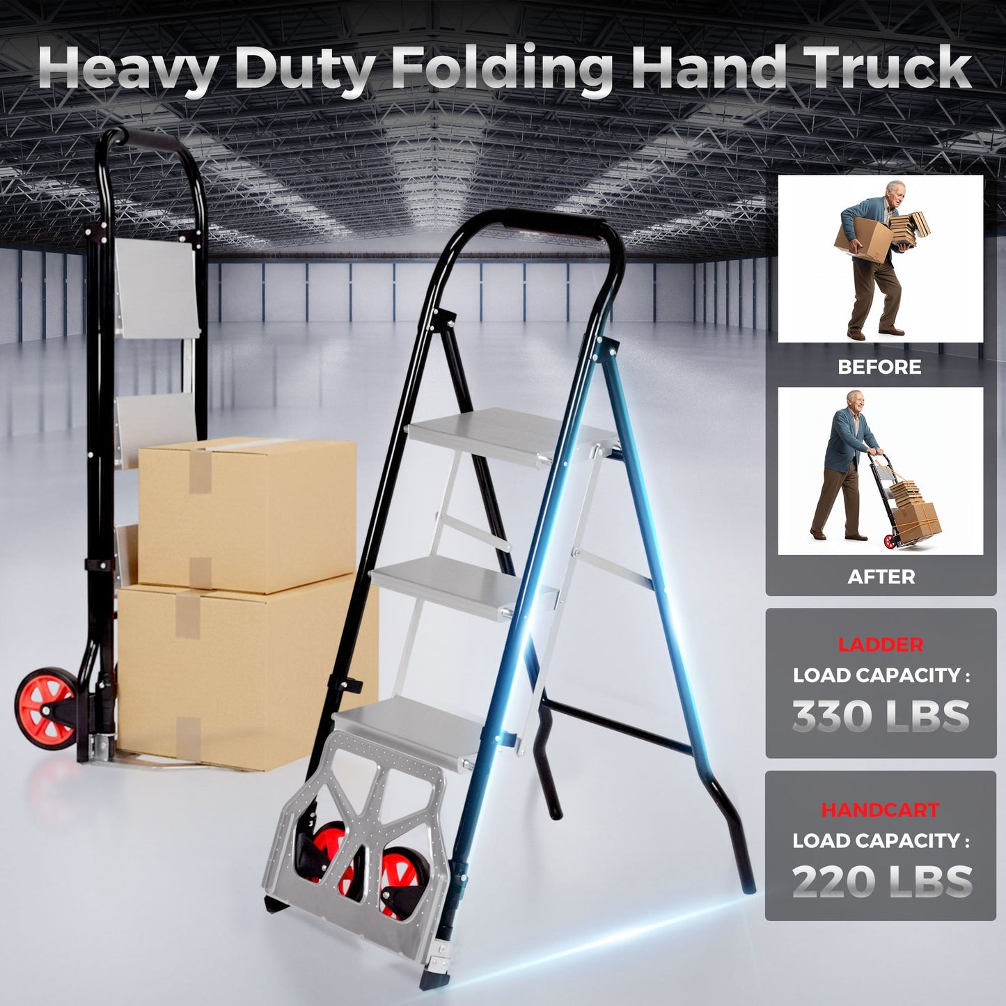 Advwin 2-In-1 Folding Ladder & Hand Truck