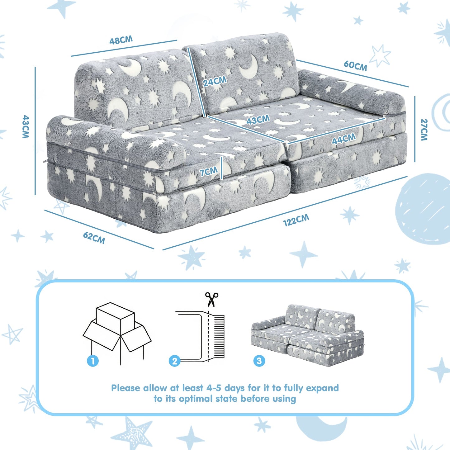 Advwin 10pcs Kids Modular Sofa Convertible Play Couch