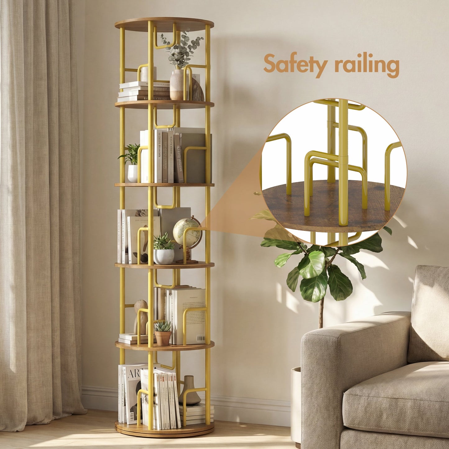 Advwin 5 Tier Rotating Bookshelf Round Corner Organizer