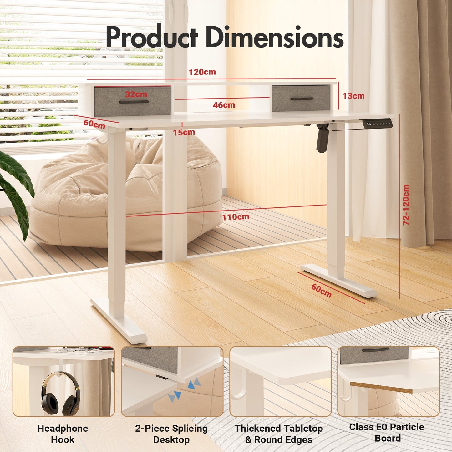 Advwin Electric Standing Desk with Monitor Stand White