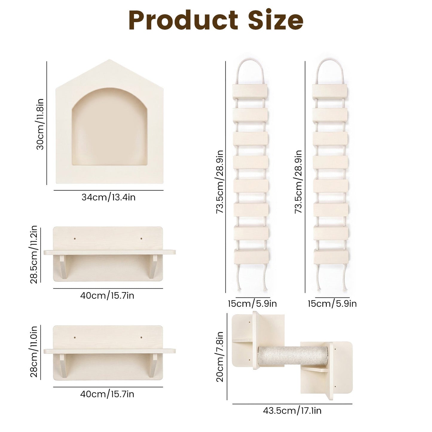 Advwin DIY Cat Wall Furniture 6-Piece Wooden Set
