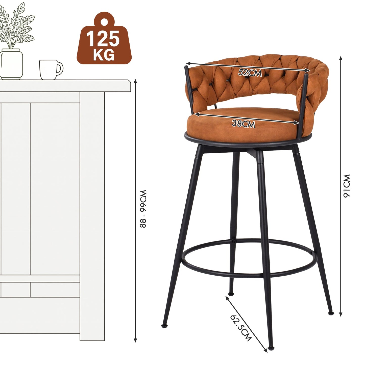 Advwin Set of 2 360° Swivel Bar Stools with Backrest