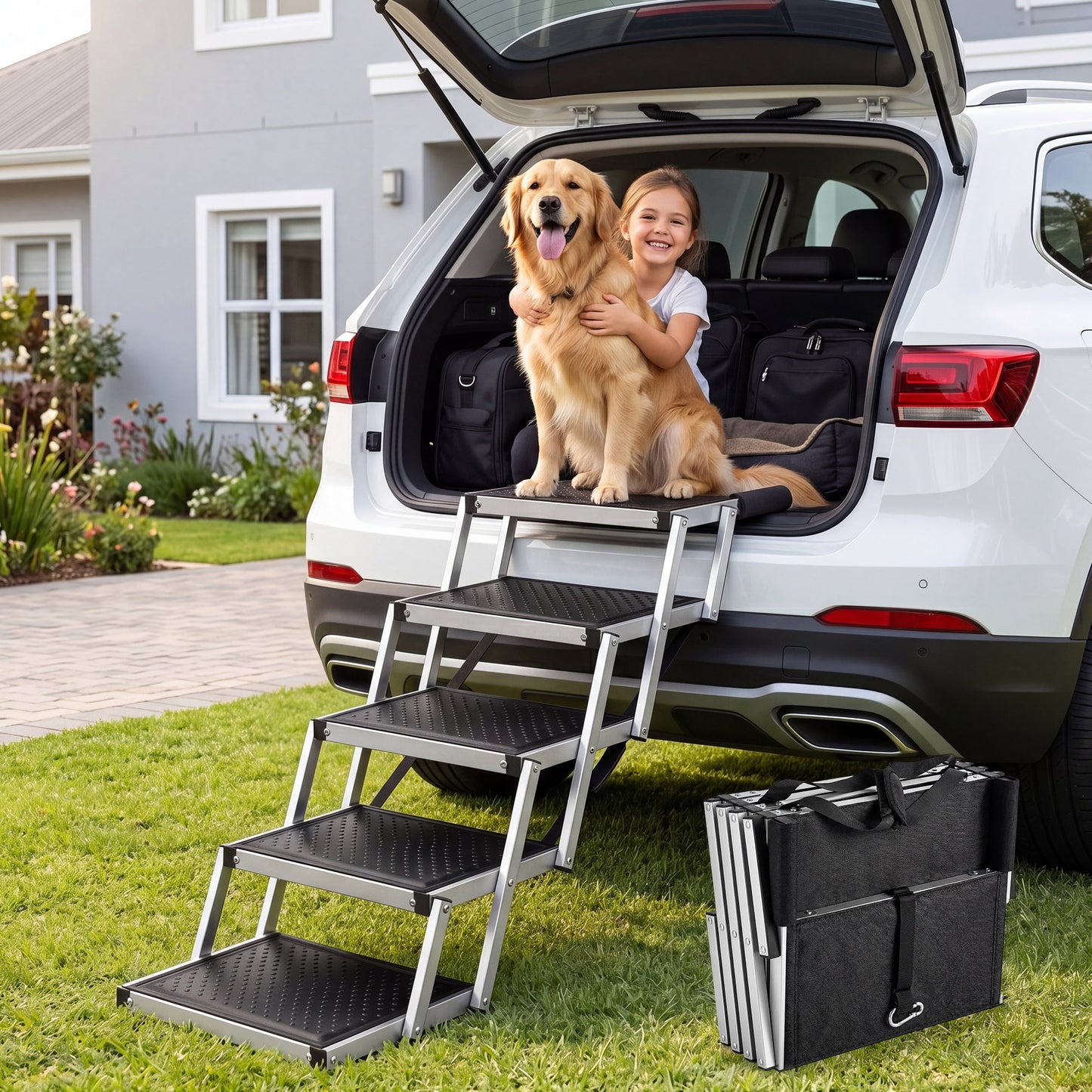 Advwin 5 Steps Dog Ramp for Car with Adjustable Height