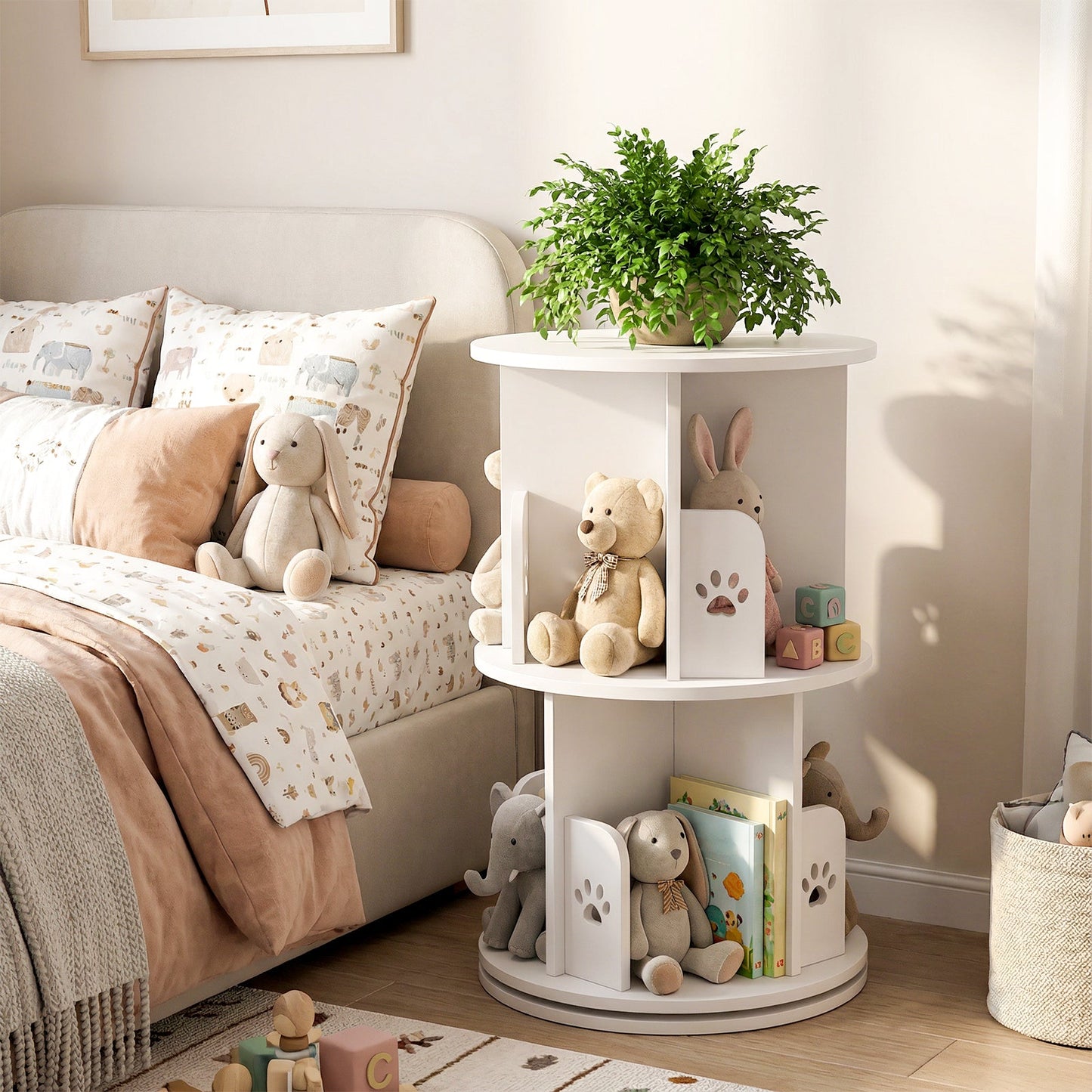 Advwin 2-Tier Rotating Bookshelf Wooden Bookcase