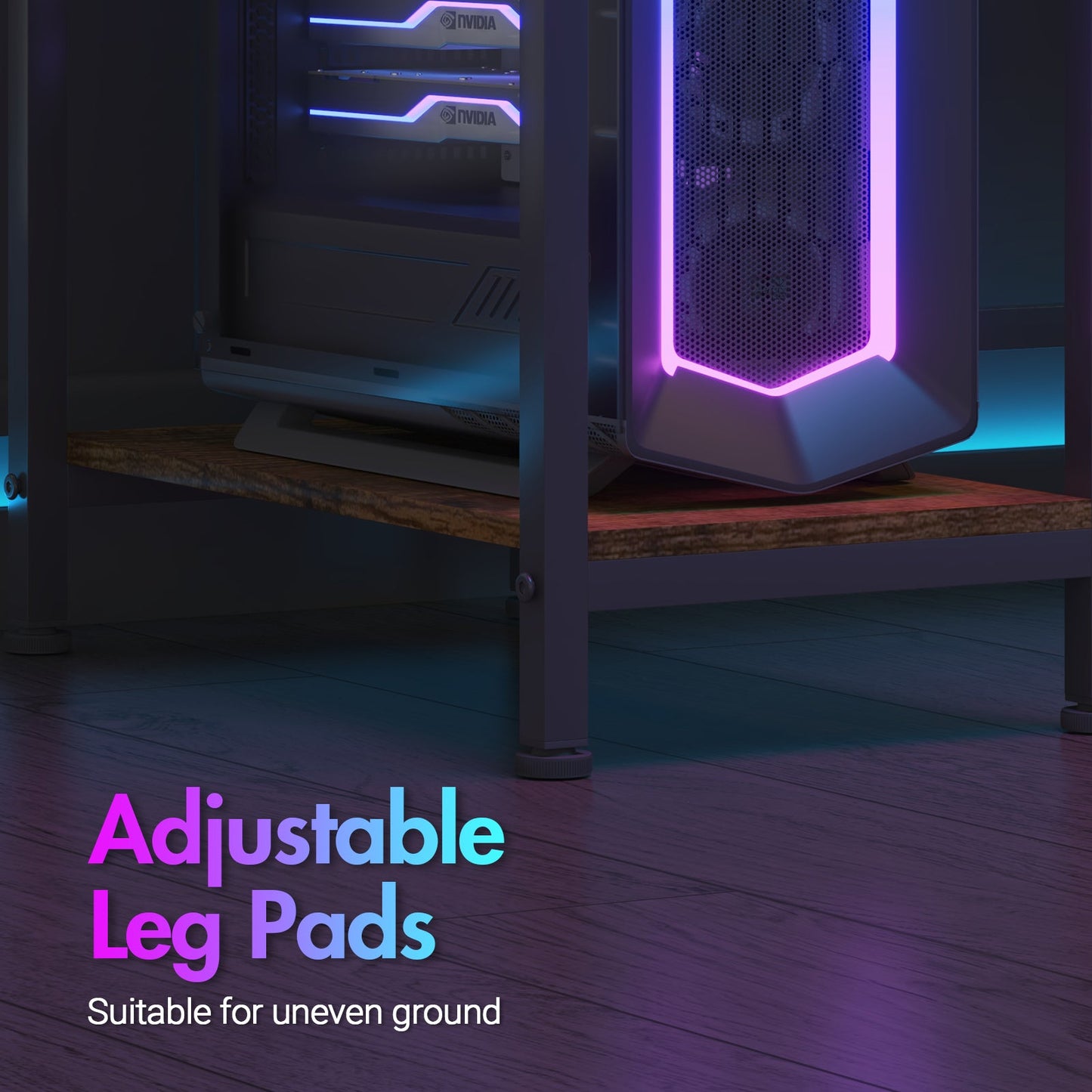 Advwin L Shaped Gaming Desk with LED Lights & Storage Shelf