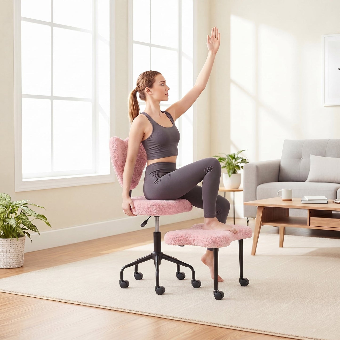 Advwin 360° Ergonomic Cross Legged Office Chair Pink
