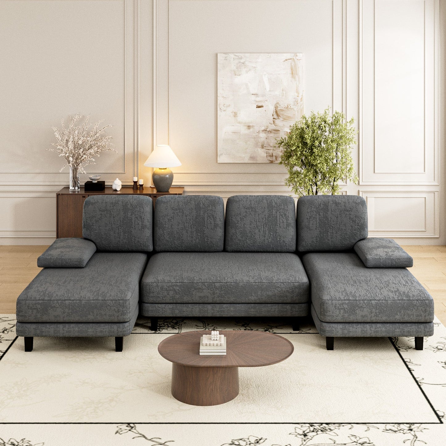 Advwin Sectiona Sofa 4-Seat Chenille Fabric 280cm