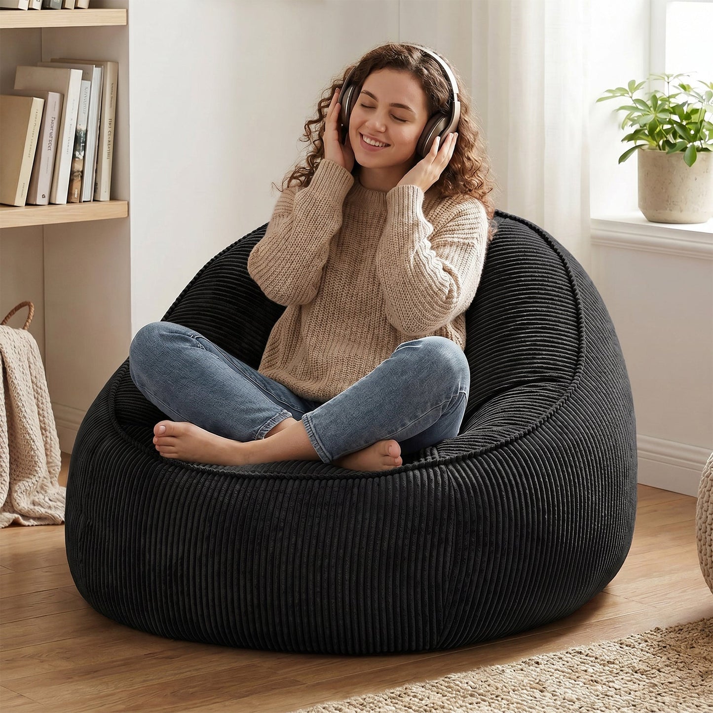 Advwin 90*92cm Corduroy Beanbag Sofa with Backrest