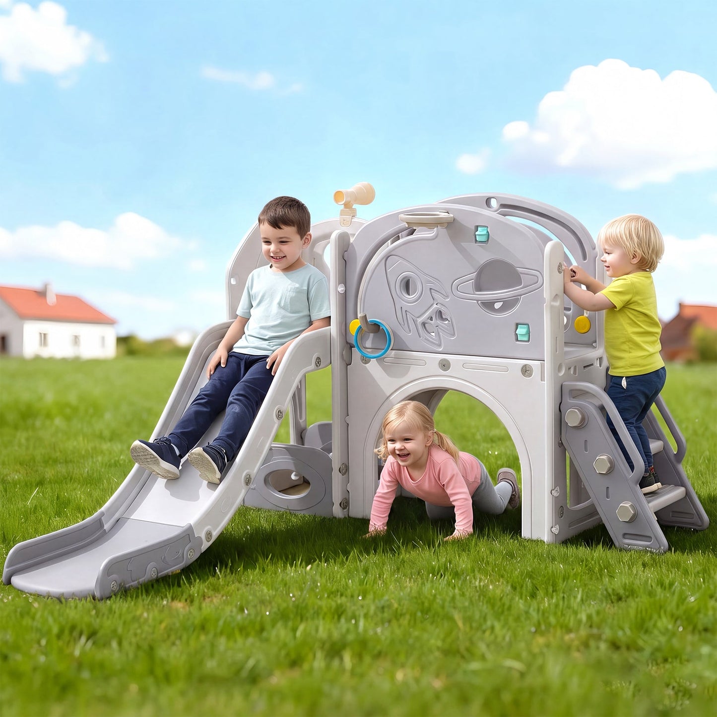 Advwin 9 in 1 L-Shaped Toddler Slide Playset