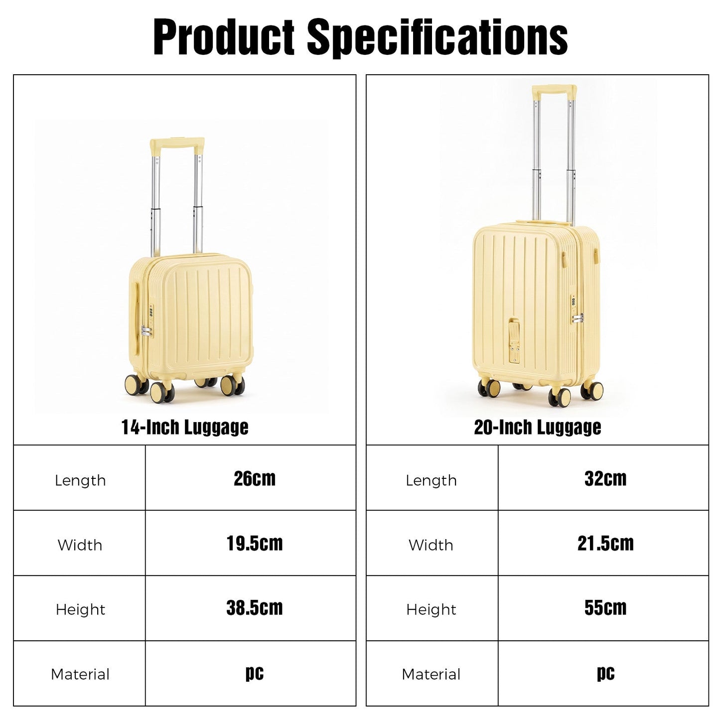 Advwin 2PCS Attachable Hardshell Luggage Set 14/20 Inch