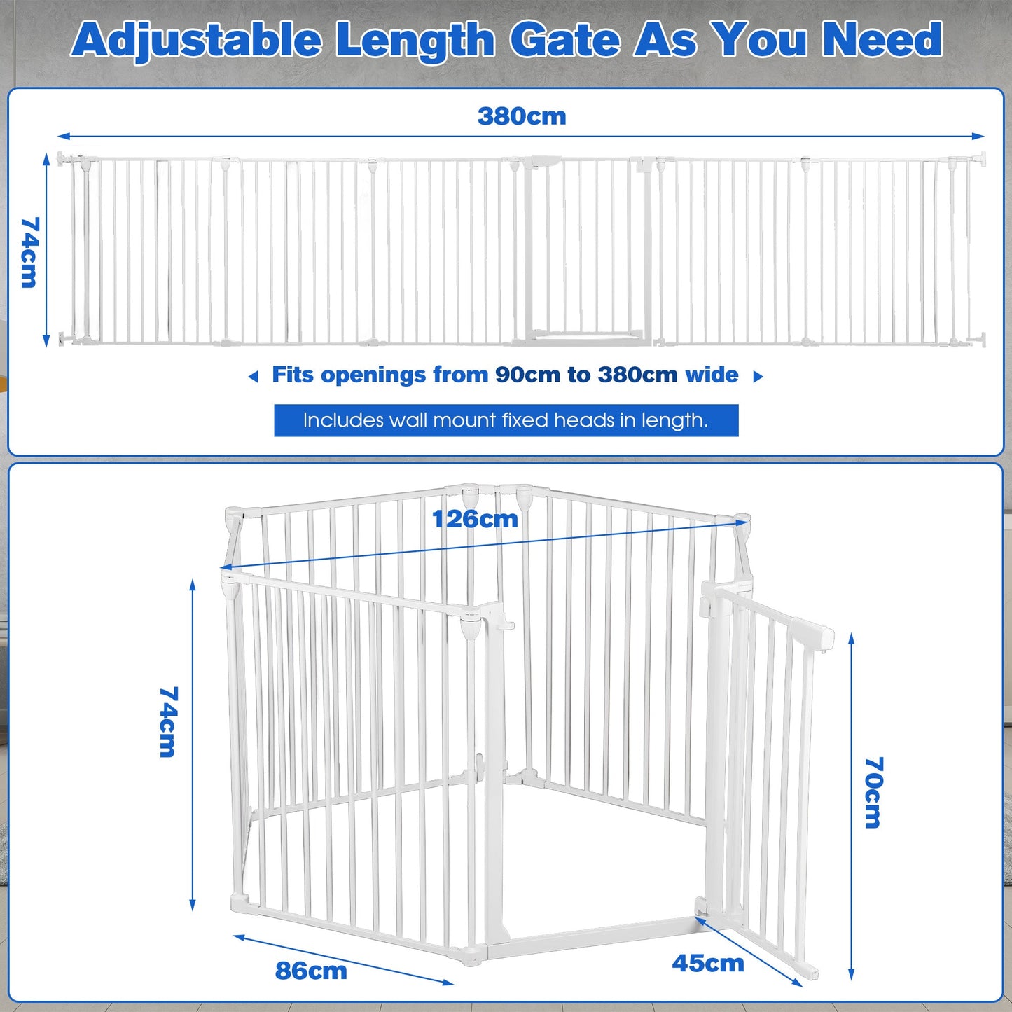 Advwin Adjustable Pet Safety Gate & Play Yard 380cm