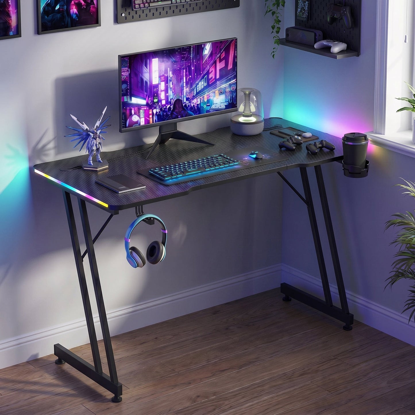 Advwin 120cm Z-Shape LED Gaming Desk w/ Mouse Pad