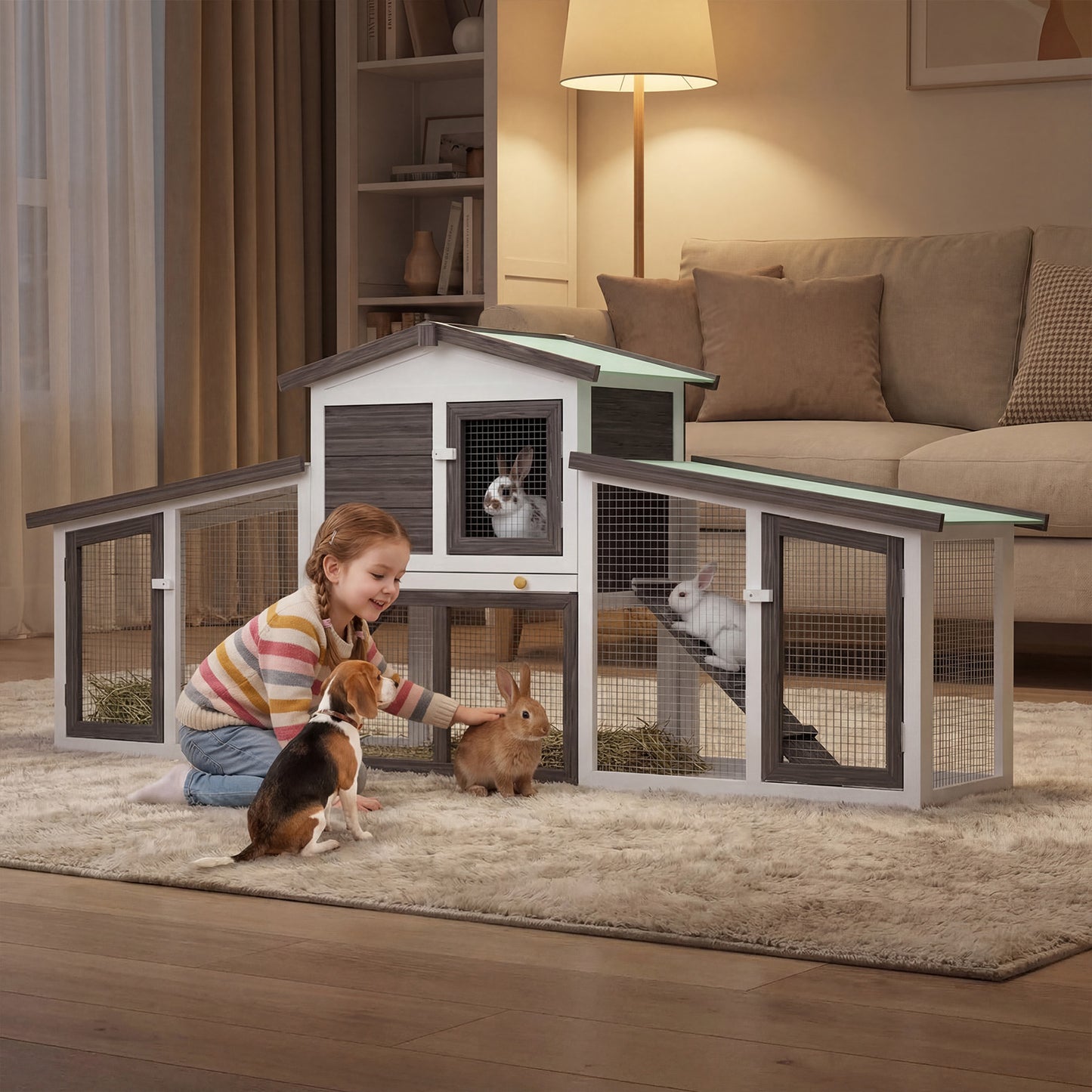 Advwin Rabbit Hutch Chicken Coop 2 Level