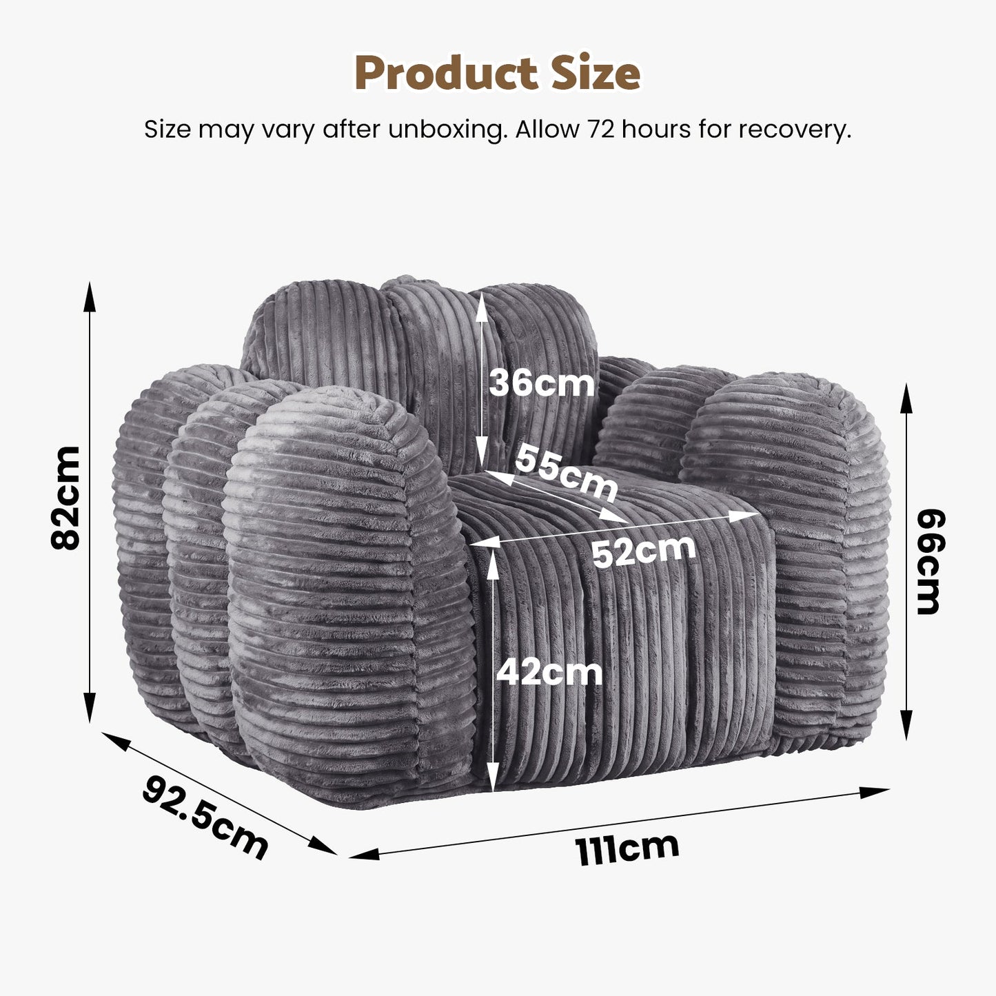 Advwin Bean Bag Chair Sofa w/ Armrests & Handle