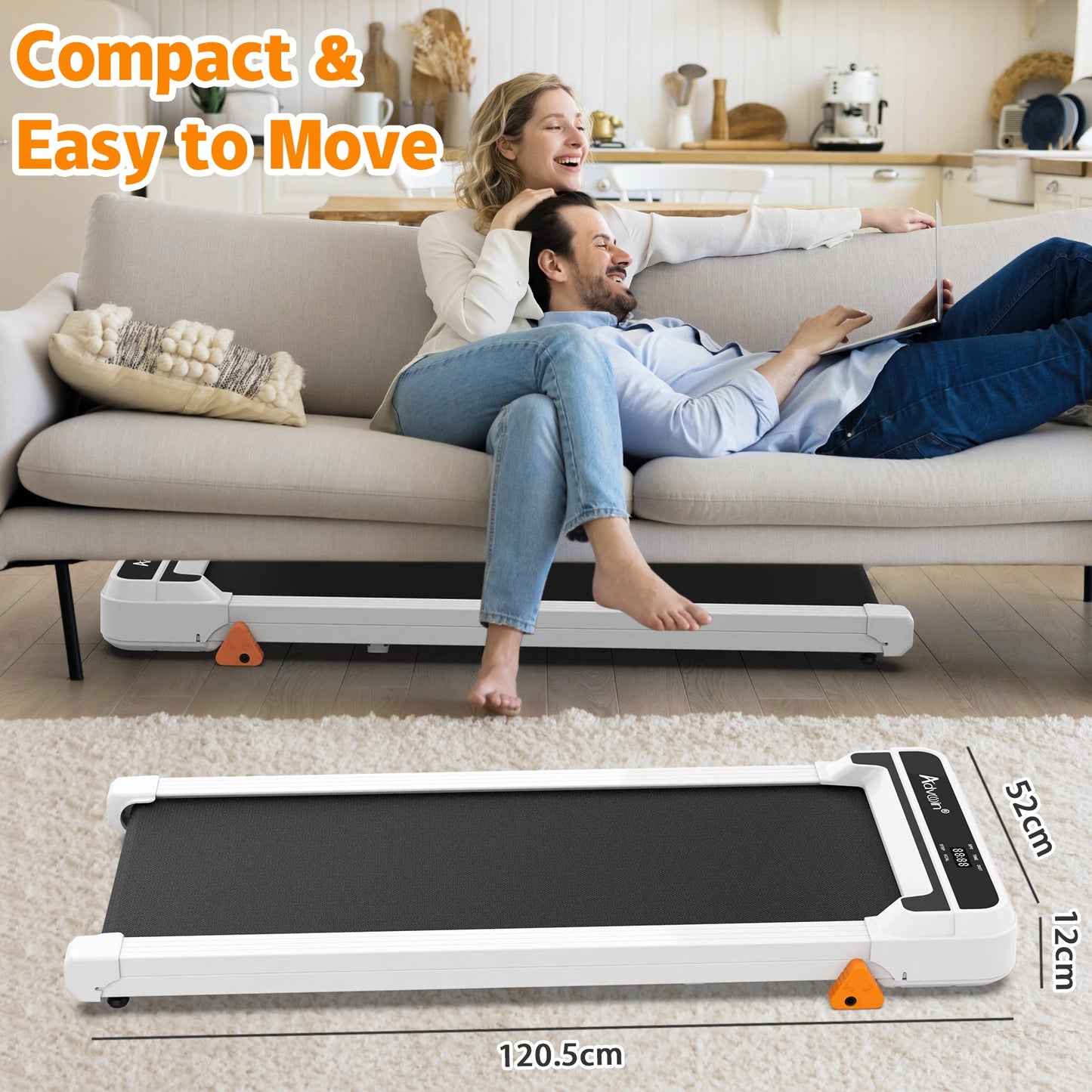 Advwin Walking Pad Manual Incline Treadmill White