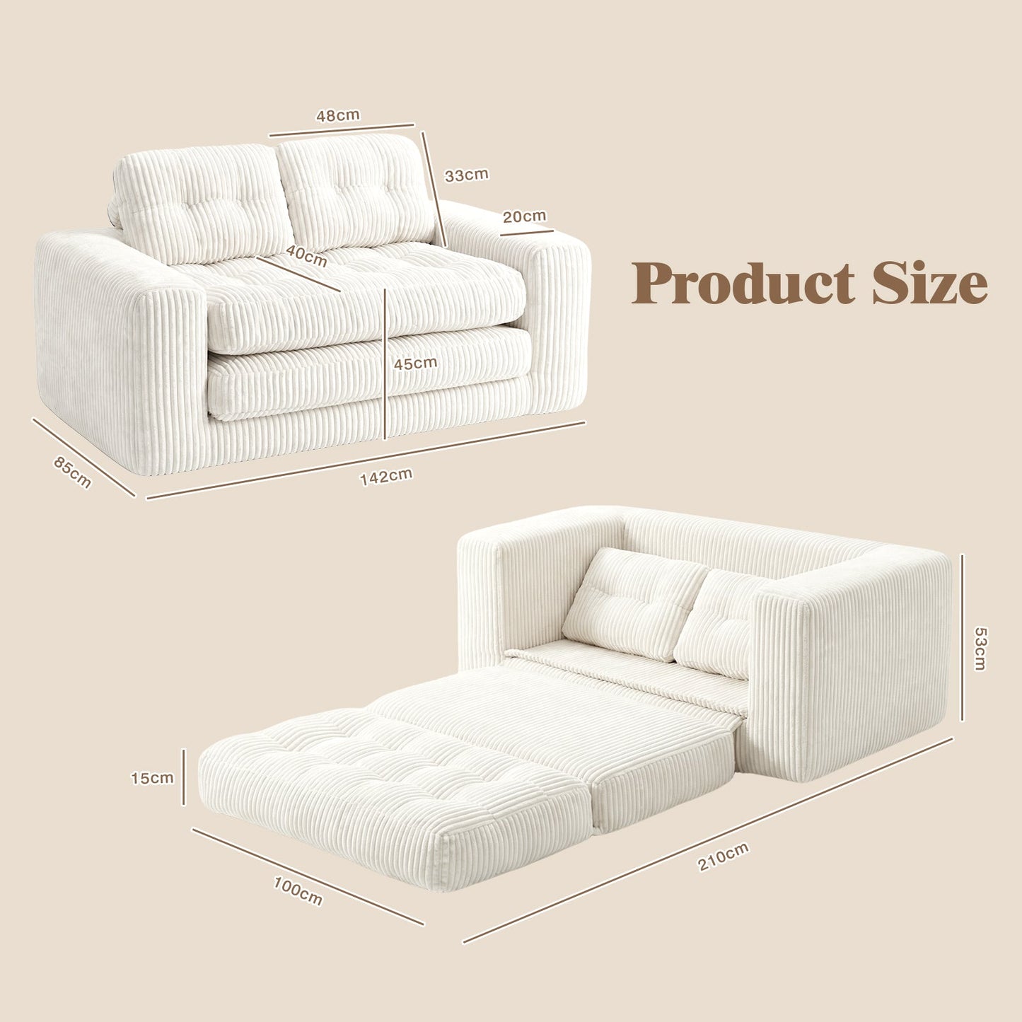 Advwin Folding Sofa Bed Fold Out Corduroy Sleeper Couch
