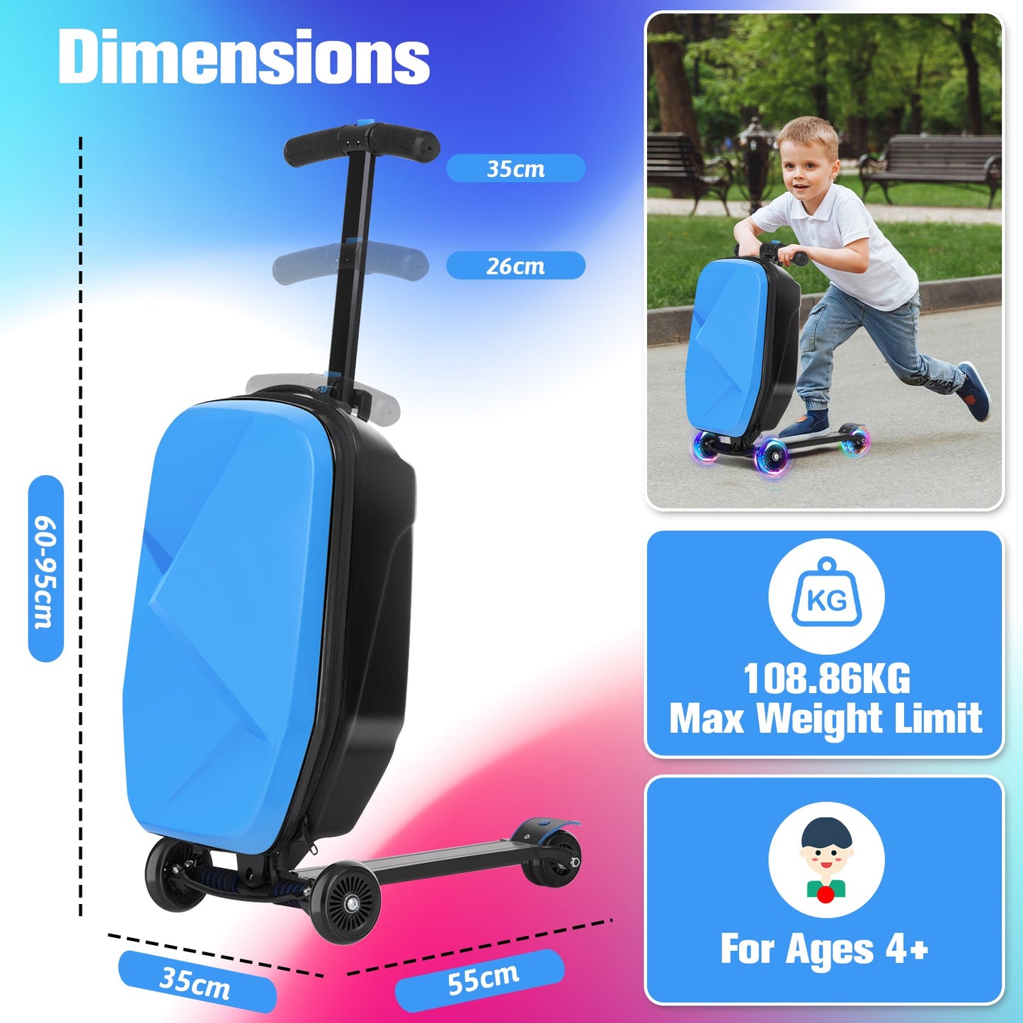 Advwin 2-in-1 Foldable Scooter Suitcase LED Wheels