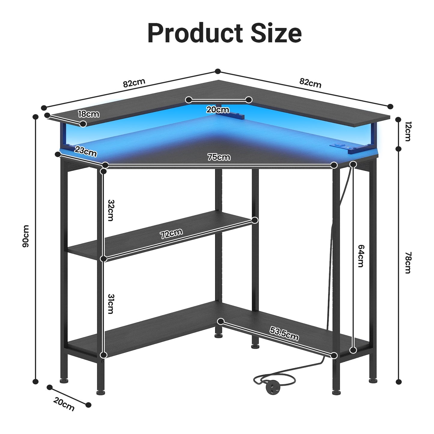 Advwin Corner Desk Triangle LED Gaming Desk