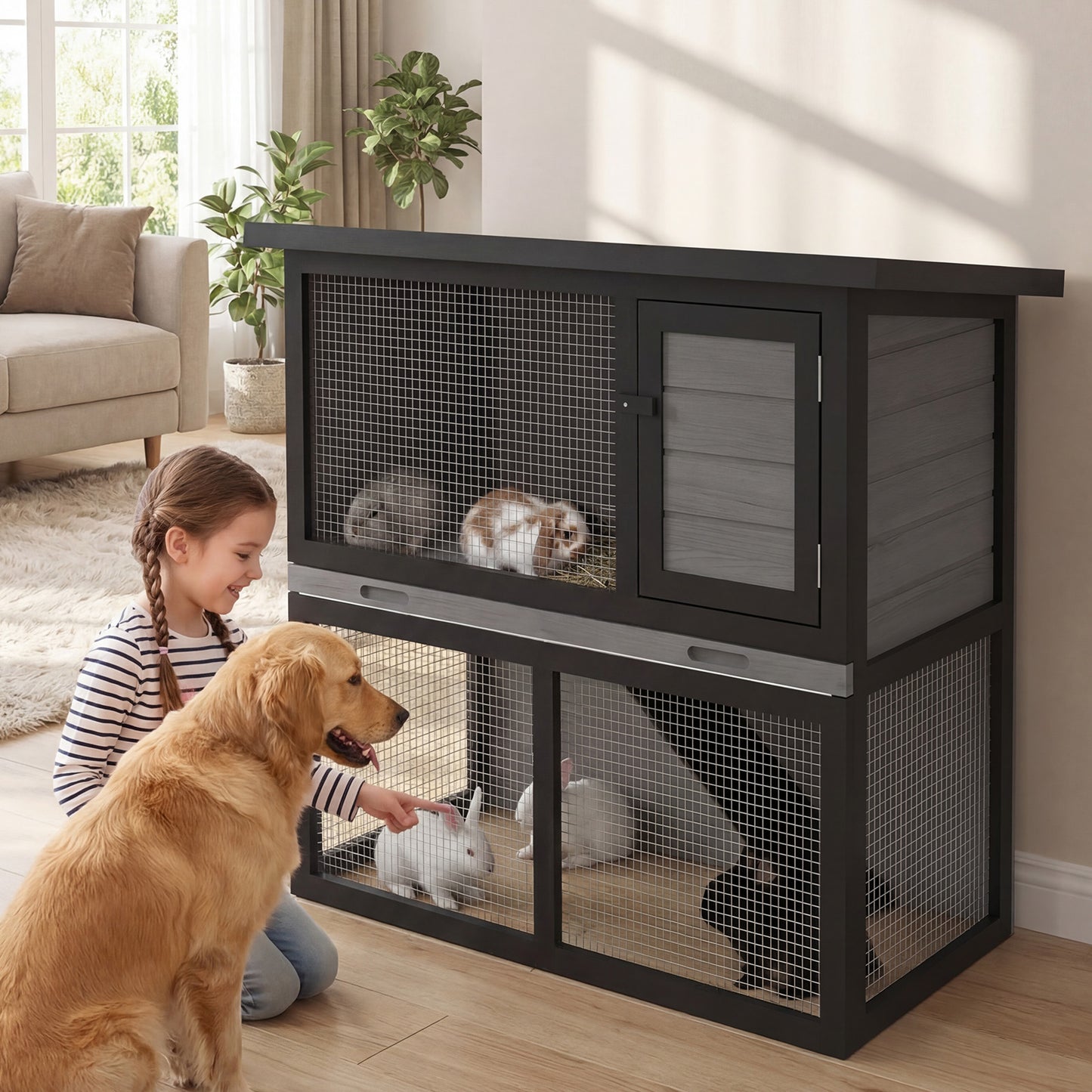 Advwin Rabbit Hutch 2 storey Wooden Pet Cage