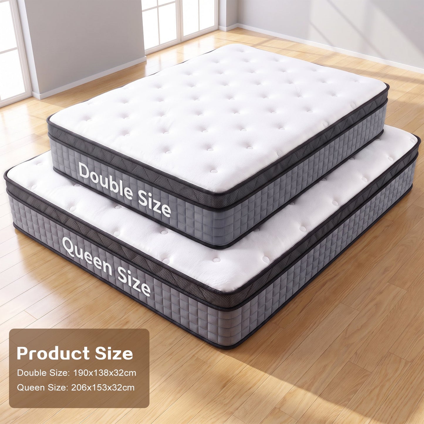Advwin 32CM Hybrid Mattress w/ Memory Foam & Pocket Springs