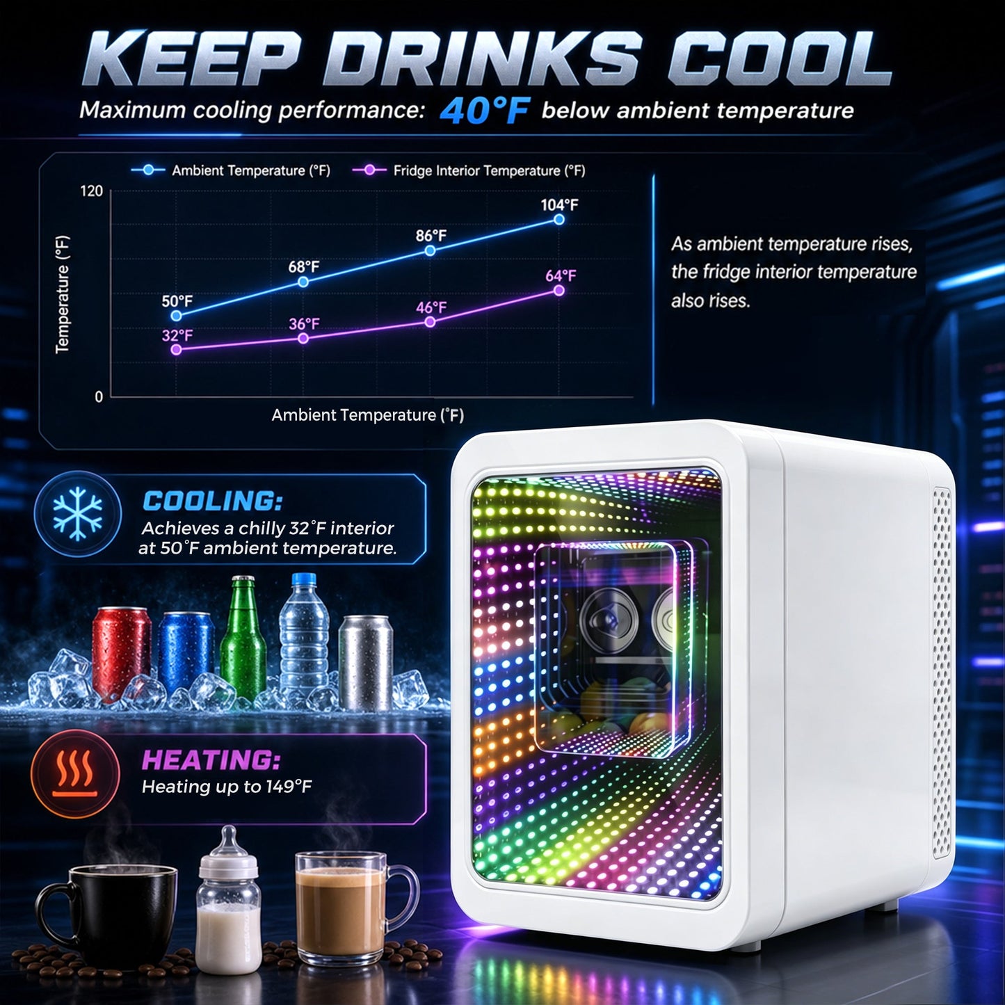Advwin 20L Mini Fridge with LED Light for Bedroom