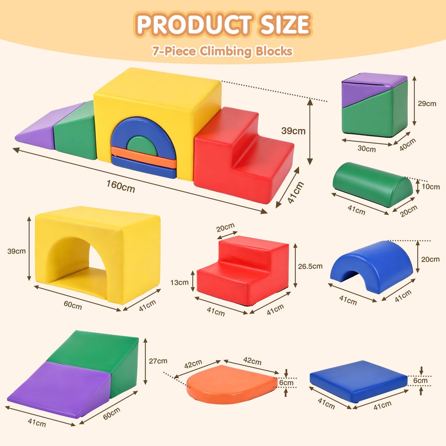 Advwin 7-Piece Kids Foam Blocks Play Set w/ Anti-Slip Base