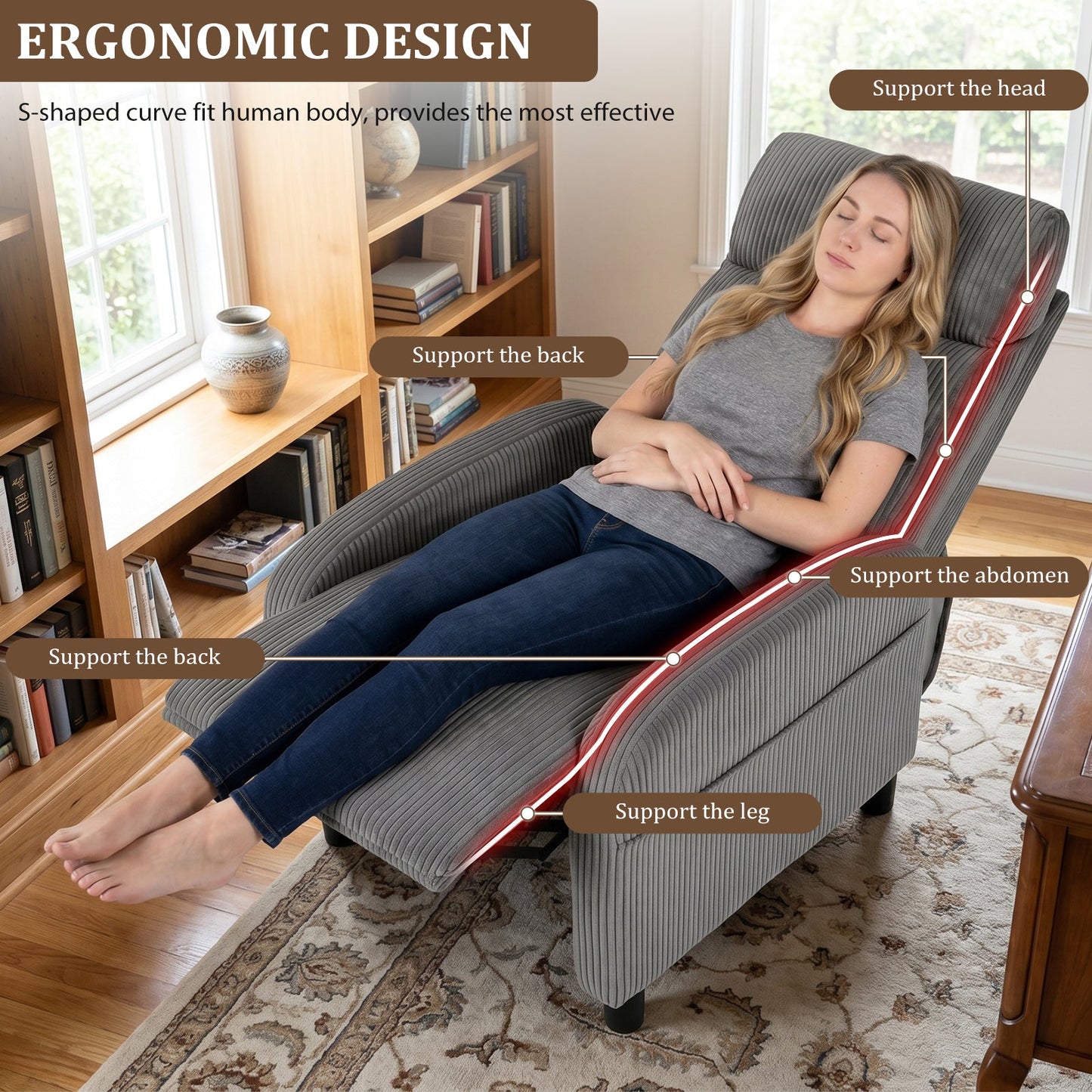 Advwin Recliner Chair with Adjustable Backrest & Footrest