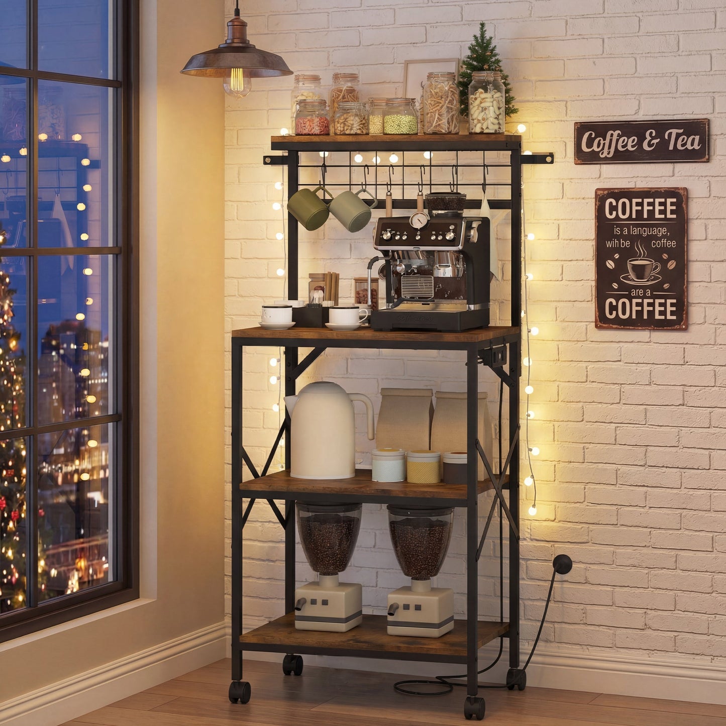 Advwin 4 Tiers Kitchen Bakers Rack with Power Outlet