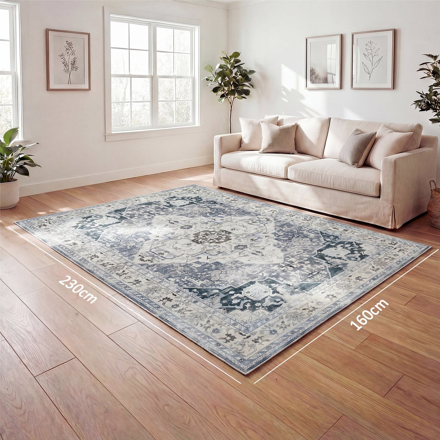 Advwin Vintage Thick Carpet Non-Slip Washable Rug Grey