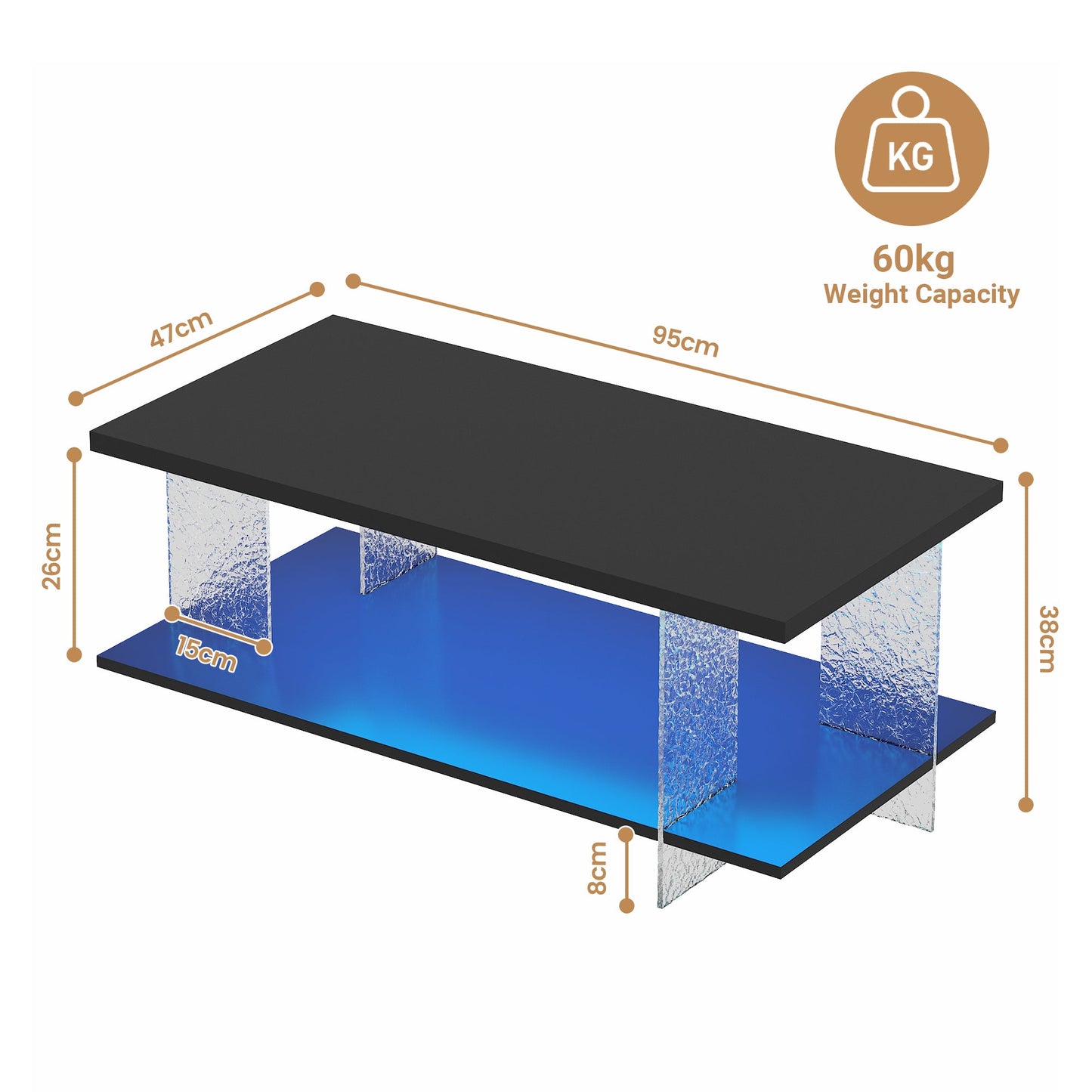Advwin LED Coffee Table with Open Display Shelf