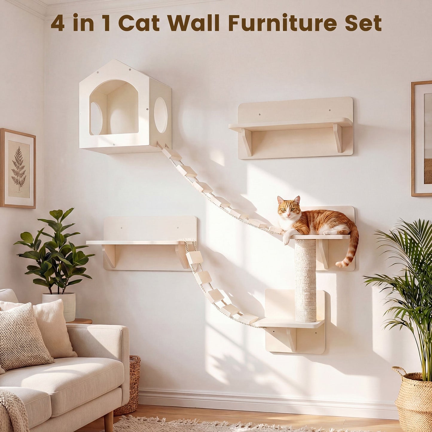 Advwin DIY Cat Wall Furniture 6-Piece Wooden Set