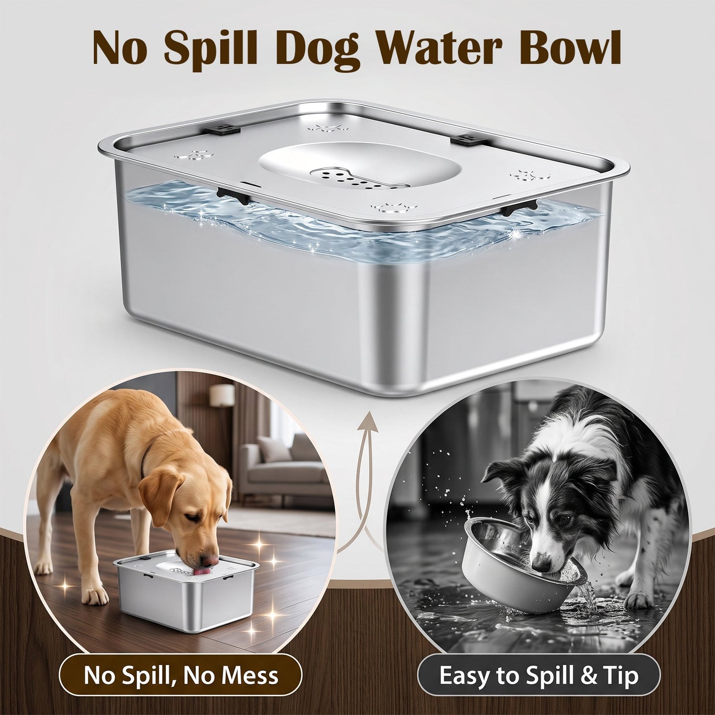 Advwin 12L Stainless Steel No Spill Dog Water Bowl