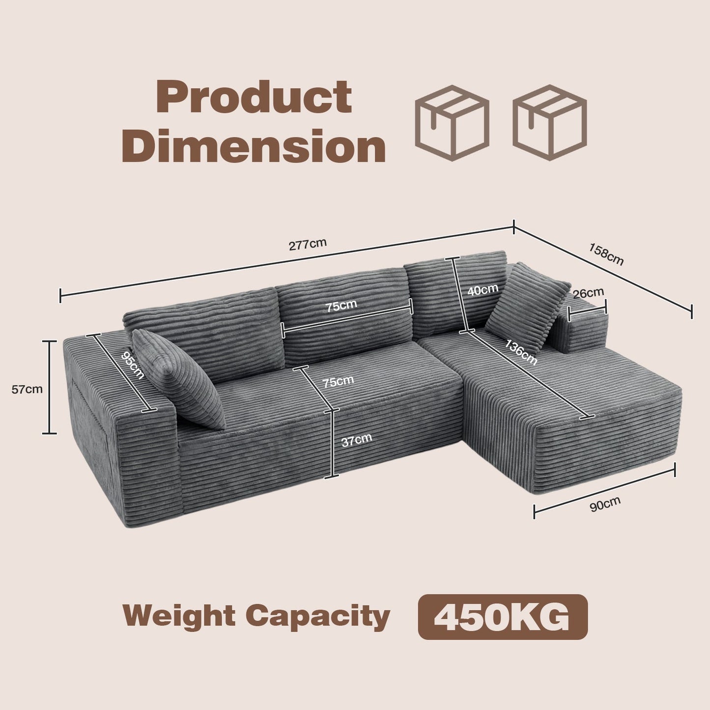 Advwin 277cm Modular Sectional Sofa L Shape 3 Seater