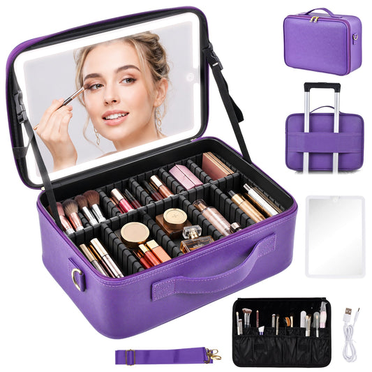 Advwin 15" Portable Makeup Case with LED Light Mirror
