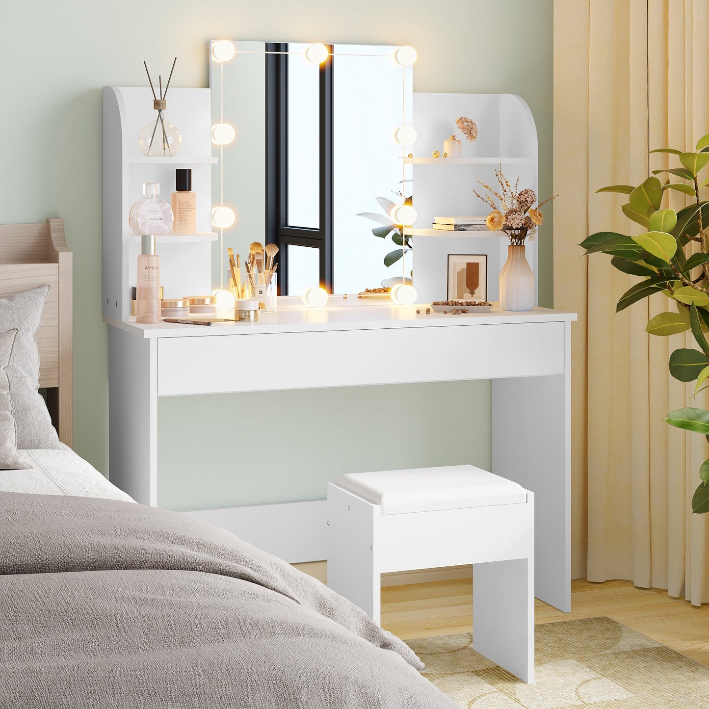 Advwin Dressing Table Stool Set 10 LED Bulbs Vanity