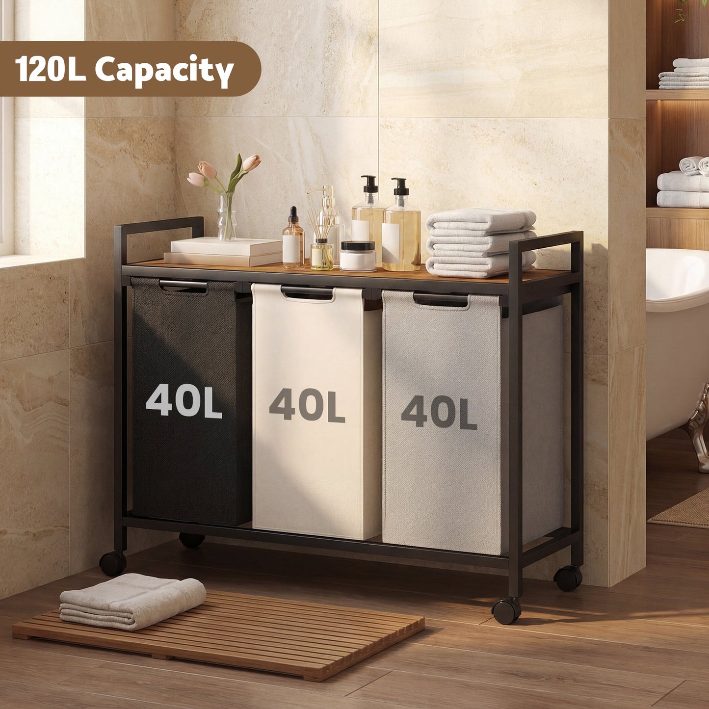 Advwin 3 Section Laundry Sorter Laundry Basket