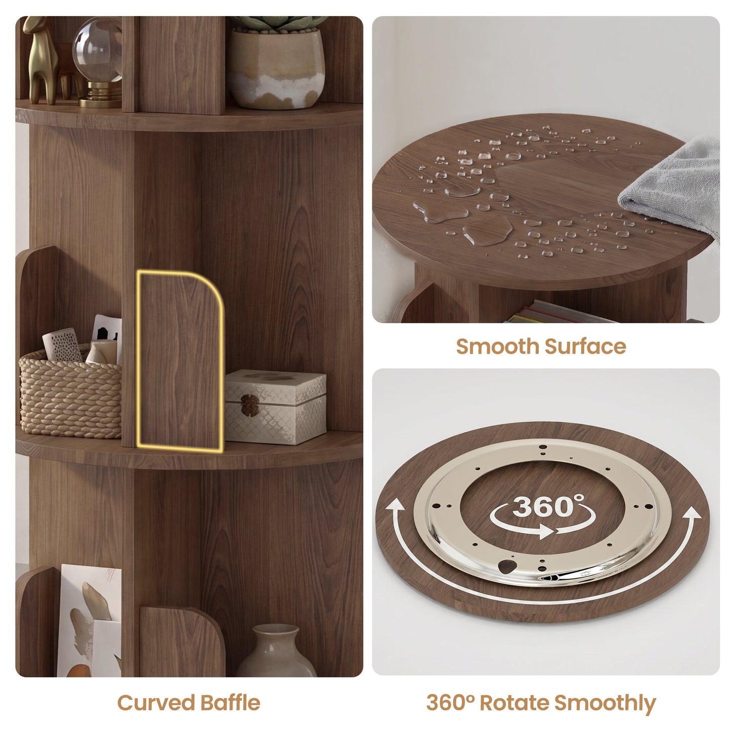 Advwin 3-Tier 360° Rotating Bookshelf Brown